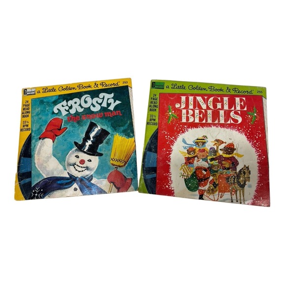 Disney, A Little Golden Book & Record Other - Vtg 1976 JINGLE BELLS & FROSTY Little Golden Read Along Disneyland RECORD💿 Set
